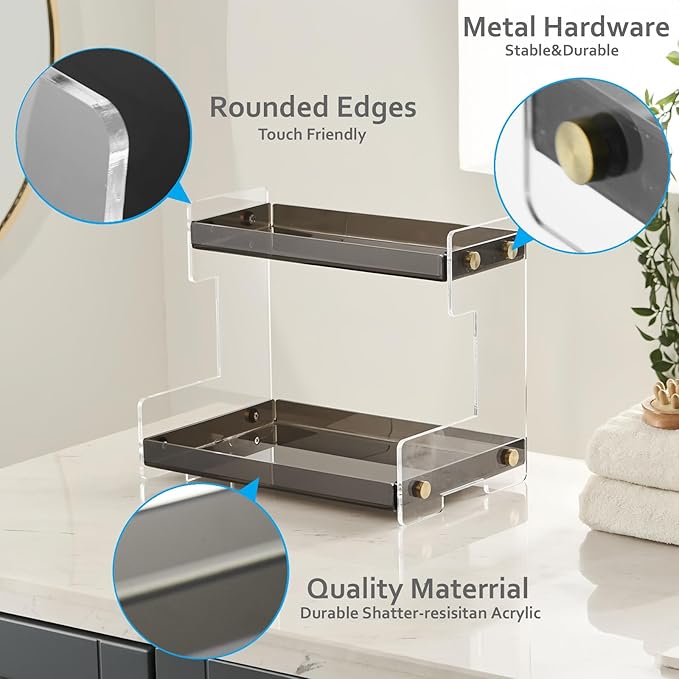 Bathroom Organizer Countertop, 2-Tier Acrylic Bathroom Counter Organizer Makeup Organizer for Vanity Spice Rack Organizer, Brown