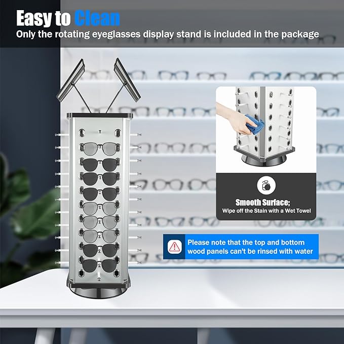 40 Pairs Sunglasses Holder Organizer, Rotating Glasses Display Stand Metal Sunglasses Display Stand With Mirror, Rotating Eyeglasses Holder Stand Countertop Sunglasses Rack (Square)