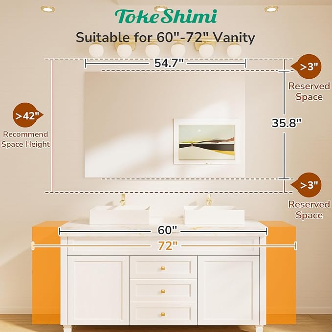 TokeShimi 55x36 Frameless Bathroom Vanity Mirrors for Over Sink, Modern Rectangle Bathroom Mirrors for Wall with Polished Edge Shatterproof Decorative Mirror for Bedroom, Living Room, Entryway