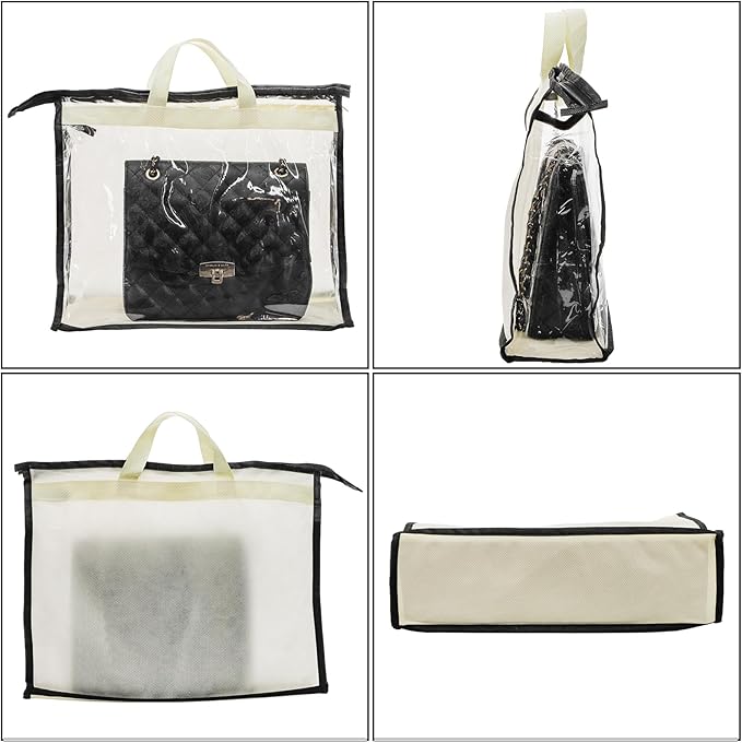 Peohud 12 Pack Clear Handbag Storage Organizer, Dust Bags for Handbags, Transparent Purse Organizer for Closet, Hanging Handbags Dust Cover Bags with Zipper, Handles and Hooks