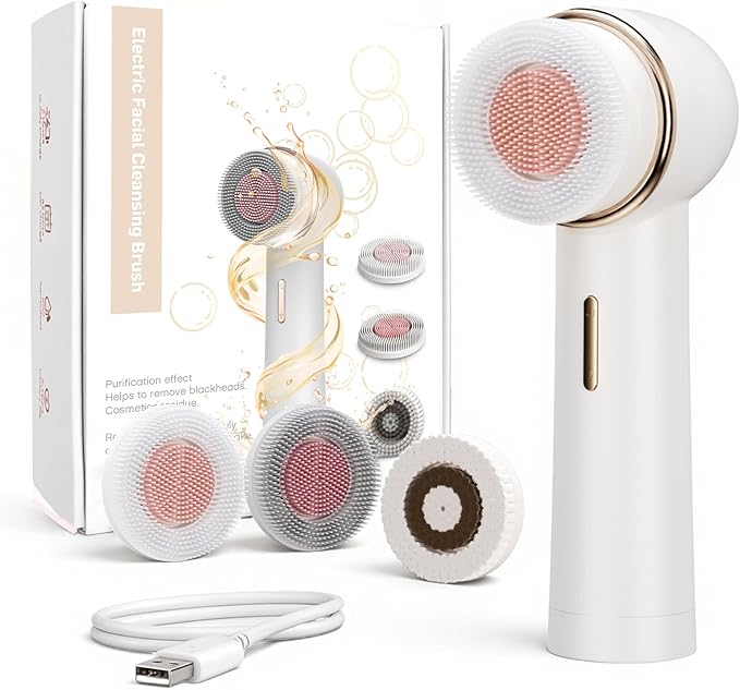 Bidirectional Rotation Facial Cleansing Brush for Women,Rechargeable Waterproof Face Exfoliator Brush for Deep Cleansing,Women Mom Her Valentine's Day Gifts