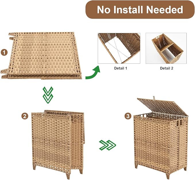 Laundry Hamper with Lid, 190L Large Laundry Basket 3 Section with 6 Removable Liner Bags & 3 Mesh Laundry Bags, Handwoven Rattan Clothes Hamper with Heightened Feet, No Install Needed, Natural