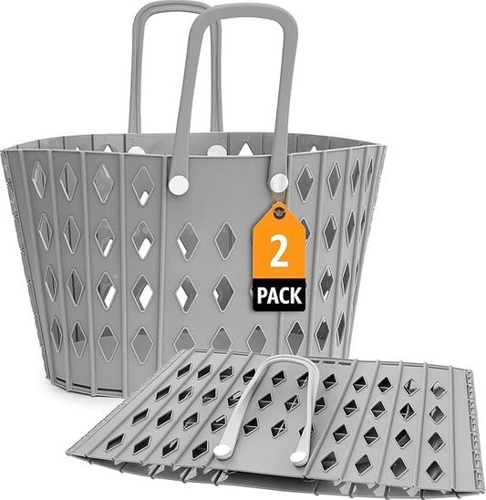 Collapsible Laundry Baskets – Durable Foldable Laundry Hamper for Room Organization, Dirty Clothes Hamper, Basket for Blankets, and Laundry Room Storage – Gray Laundry Basket Set - 2 pack, 45L