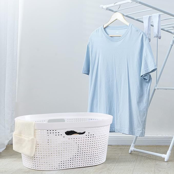 4 Packs Plastic Laundry Baskets, White Large Dirty Clothes Organizer Hampers, 40 L