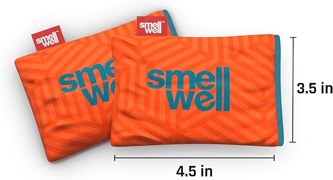 SmellWell - Scented Shoe Deodorizer Inserts - Odor Eliminators - Activated Bamboo Charcoal + Minerals - Natural Fresheners for shoes, bags, gloves - 2 x 1.8oz Original Size Geometric Orange