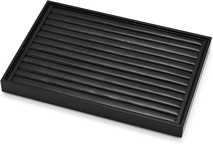 7 Slots Leather Jewelry Tray, Ring Display Tray, Earring Display Tray for Rings Earrings Coins Storage Display (Black)