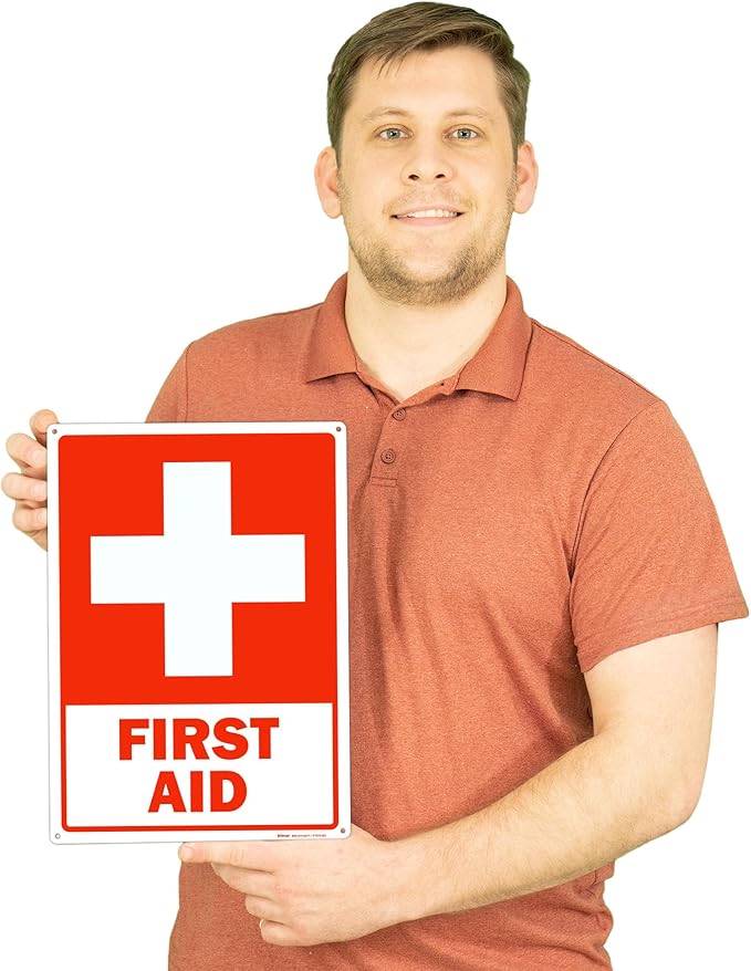 Brimar - 10 x 14" - First Aid Sign - .040″ Rust-Free Aluminum - Standard Size - Easy Installation