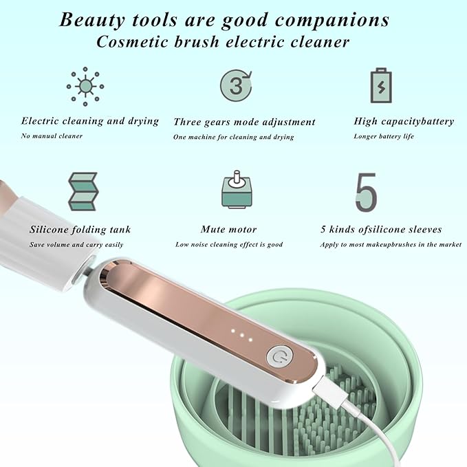 Electric Makeup Brush Cleaning Drying Machine, Portable and Efficient Cleaner with Three-Level Cleaning and Spin Drying Adjustment Functions