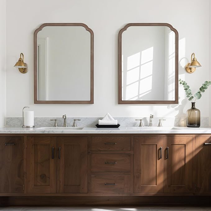 HOMECOOKIN Wood Bathroom Mirrors for Wall Mounted, 30" x 40" Rustic Wood Frame Wall Mirrors Decorative for Living Room or Bedroom Vanity Mirror (Walnut) B