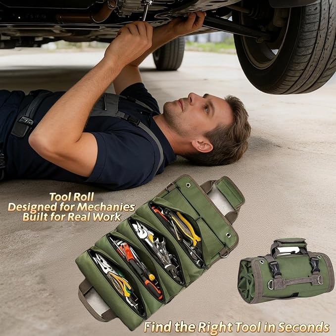 Tool Roll Up Bag Organizer Heavy Duty Portable Tool Storage with Multiple Pockets for Mechanics, Electricians Handyman Practical Gift for Men dads