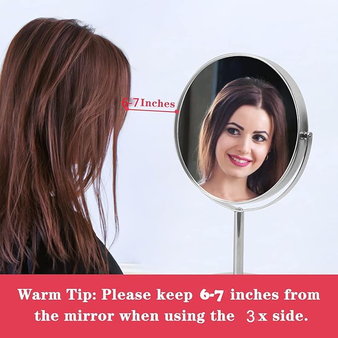 Schliersee Magnifying Vanity Makeup Mirror 7 Inch, 360°Rotation Double Sided Magnification for1X, 3X, Desk Table Mirror