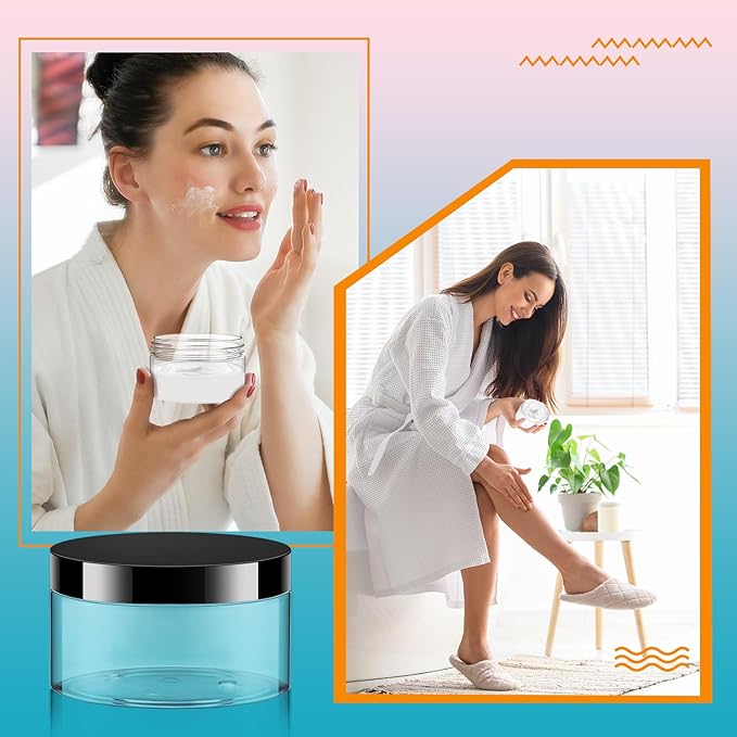 Dandat 24 Pcs 8 oz Plastic Jar Container with Lid and Label Refillable Empty Round Clear PET Cosmetic Sample Slime Containers for Lotion, Cream, Ointments, Body Butter, Makeup, Travel Storage