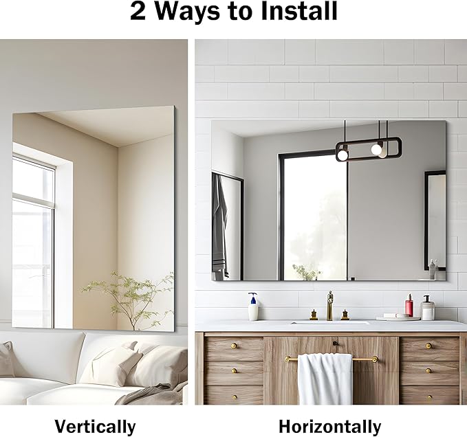 CILIBER Frameless Mirror, 30x40 Inch Rectangle Bathroom Mirrors for Wall, Upgraded Shatterproof Large Vanity Mirror Over Sink with Polished Edge for Bathroom, Bedroom, Living Room and Entryway