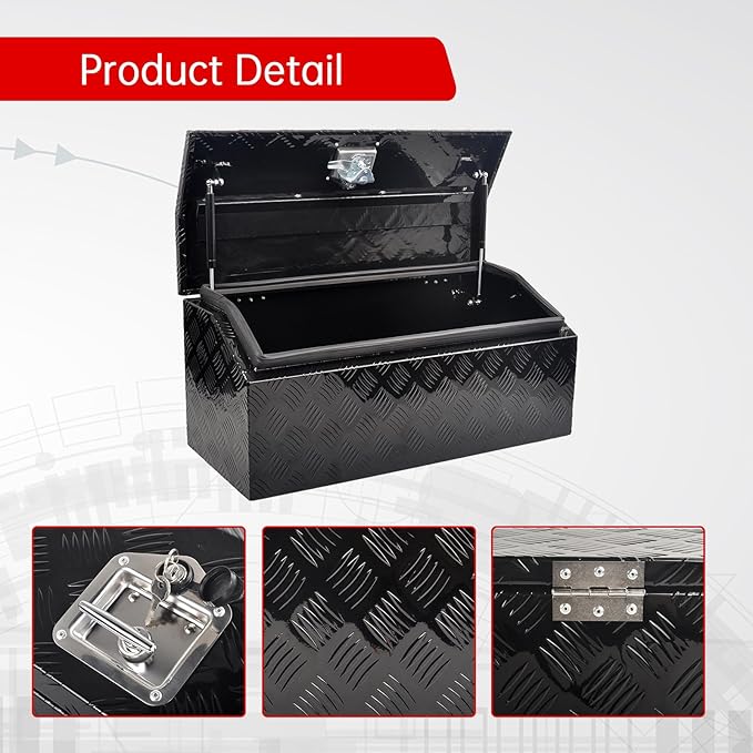 30'' Inch Aluminum Trailer Tongue Tool Box Truck Bed Toolbox Underbody Storage Organizer Waterproof Square Storage Organizer with Lock and Keys Black(‎30" L x 13.2" W x 13.5" H)
