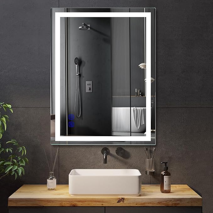 LED Mirror Bathroom 28"x36" LED Bathroom Mirror with Lights Front Lighted Mirror Smart Large Vanity Mirrors Makeup Colors Stepless Dimmable,Anti Fog,CRI95+,Memory Function