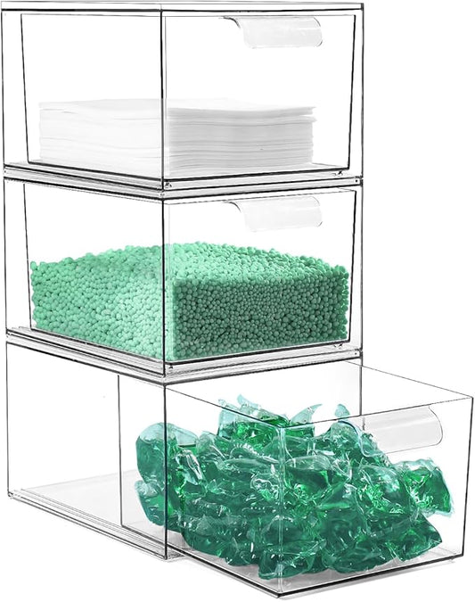 Stackable Laundry Pods Container and Dryer Sheet Holder, Dishwasher Pods Container, Laundry Room Organization and Storage, Plastic Dryer Sheet Dispenser Box, 3 PACK