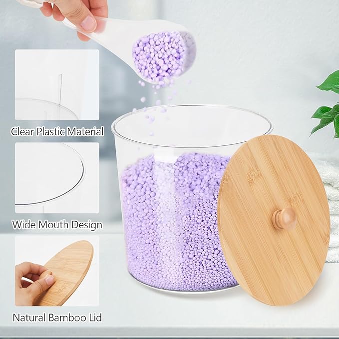 3-Pack Laundry Pods & Detergent Powder Storage Containers with Natural Bamboo Lids for Organized Laundry Room