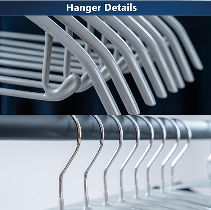 16.5 Inch Metal Clothes Hanger with Non-Slip Rubber Coating, No Shoulder Bumps & No Marks, for Sweaters, T-Shirts, Suits with Pants Bar, Pack of 10, Silver