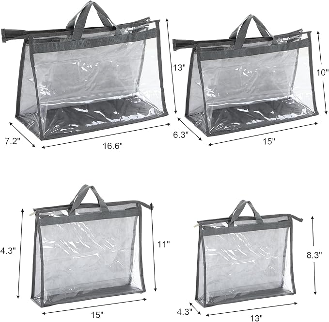 12 Pack Dust Bags for Handbags, Clear Handbag Storage Organizer for Closet, Purse Protector Storage Bag with Zipper and Handle, Hanging Dust Cover Bag for Handbags