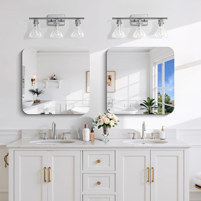 CILIBER Frameless Wall Mirror, 24" x 24" Square Bathroom Mirror Rounded Corner, HD Shatterproof Vanity Mirror with Polished Edge for Over Sink, Bedroom, Entryway, Vertical or Horizontal