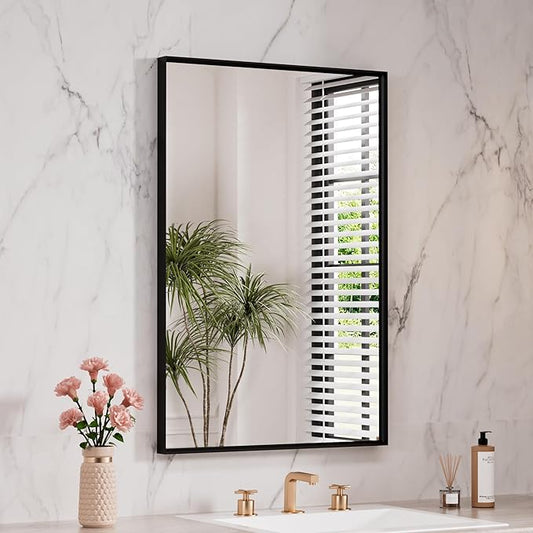LOAAO Black Bathroom Mirror 32"X36" for Wall, Rectangle Bathroom Vanity Mirror, Tempered Glass, Hangs Vertically or Horizontally, Easy to Install, Modern Design