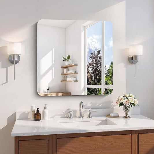 CILIBER Frameless Wall Mirror, 24" x 24" Square Bathroom Mirror Rounded Corner, HD Shatterproof Vanity Mirror with Polished Edge for Over Sink, Bedroom, Entryway, Vertical or Horizontal