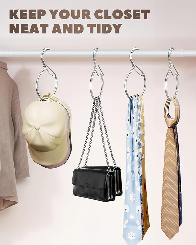 4 Pack Belt Hanger, Tie Hanger & Belt Organizer, Waterproof Belt Hanger for Closet, Ties, Scarves, Bags & Accessories, Keeps Closet Neat & Organized, Silver
