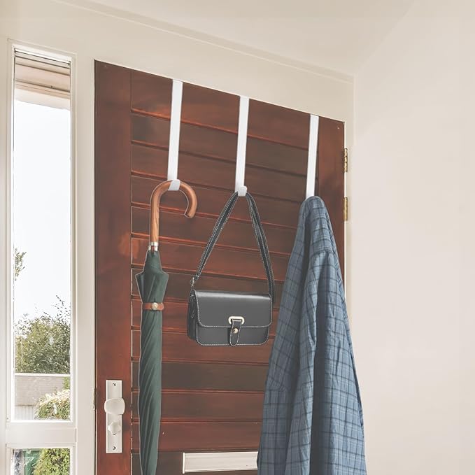 4 Pack Wreath Hangers for Front Door Over The Door Hooks(L=8"&12"), Over Door Hanger, Heavy Duty No Drill Hanger for Towels, Coats, Hats, Bags in Bathroom, Bedroom, Kitchen, Living Room