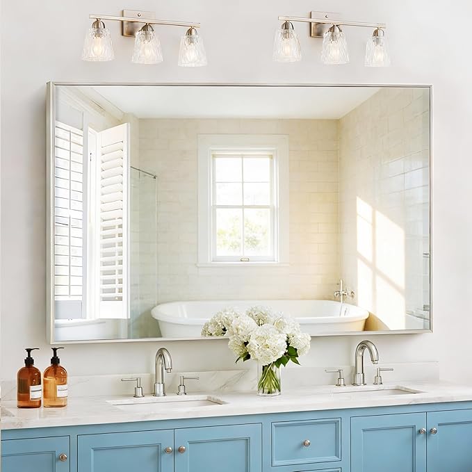 36x55 inch Bathroom Mirror, Silver Rectangle Mirror with Thin Metal Frame, Large Rectangular Wall Mirrors for Bathroom, Living Room, Big Mirror Hang Horizontal/Vertical