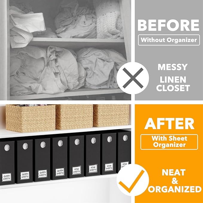 SpaceAid 10 Pack Bed Sheet Organizers and Storage, Foldable Sheet Organizer for Linen Closet, Sheets Set Folder Keeper with Window XL (Queen & King Size) Organizing Bedding Container, Black