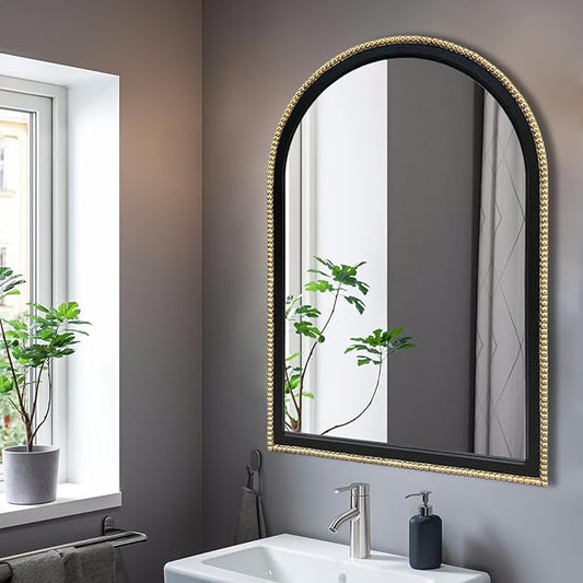 WAMIRRO Ornate Gold Mirror,Arched Black Morden Luxury Living Room Decorative Farmhouse Bathroom Mirorrs for Entryway Firplace Mantel Hallway 36"X28"