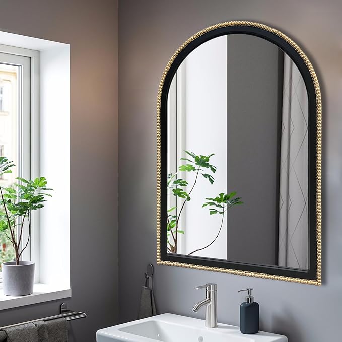 WAMIRRO Ornate Gold Mirror,Arched Black Morden Luxury Living Room Decorative Farmhouse Bathroom Mirorrs for Entryway Firplace Mantel Hallway 36"X24"