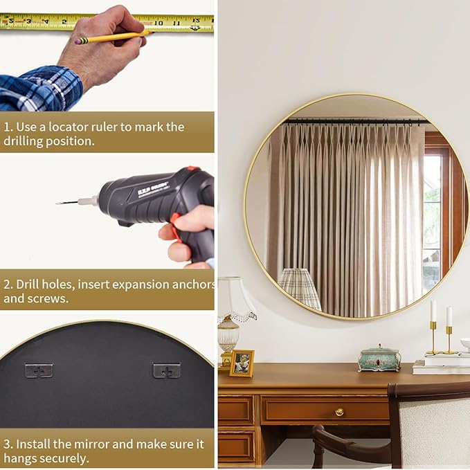 Gold Round Mirror, 48 Inch Circle Bathroom Mirror with Metal Frame, Wall-Mounted for Entryway, Bathroom, Vanity, Living Room