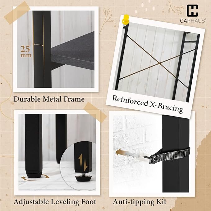 CAPHAUS 913lbs Capacity Garment Rack for Hanging Clothes, Heavy Duty Open Wardrobe w/Hanging Rods, Free Standing Closet Organizer, Clothing Rack, Metal Closet w/Wooden Boards, Black Vintage Board