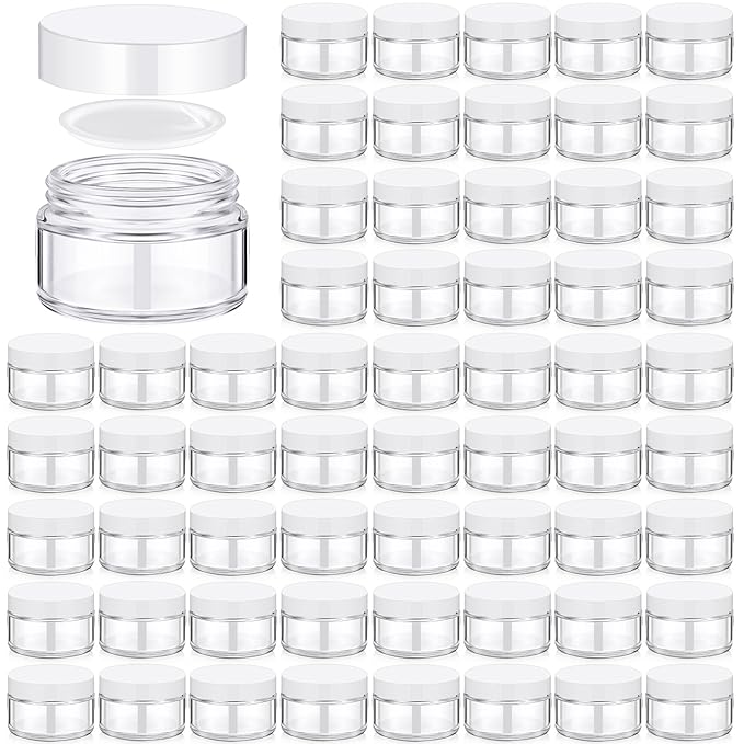 Domensi 100 Pcs 1 oz Glass Jars with Lids Bulk Round Glass Cosmetic Jars for DIY Lip Balm Small Travel Containers with Inner Liner for Lotions Powders Ointments Sample Cream(Clear, White)