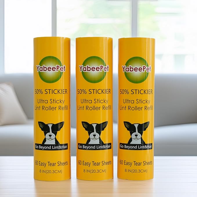 Large Surface Roller Refill for Scotch-Brite 50% Stickier Lint Roller, Works Great On Pet Hair (60 Sheets per Roll, 3 Pack Refills)