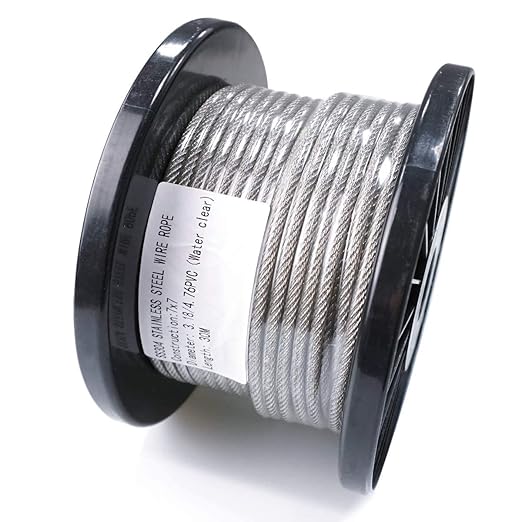 TooTaci 3/16 Wire Rope Kit, 100ft Vinyl Coated Stainless Steel Cable(1/8 Steel Core Overmolded to 3/16 Coated Cable), M6 Turnbuckles for Cables Wire, String Light Hanging, Clothesline, Shade Sail