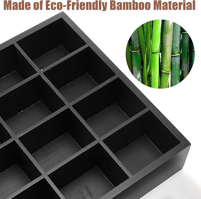 Wesiti Tie Box Organizer Wall Mounted Tie Rack with 16 Compartments Bamboo Belt Holder for Men Scarf Necktie Home Wall Closet(Black Color,1 Piece)