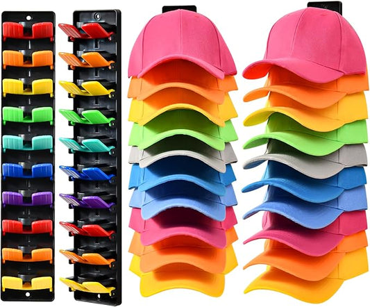 2 Pack Hat Organizer for Baseball Caps with Built-in Spring Clips,Hat Storage for Wall,Hat Rack for Door,Wall Mount Baseball Cap Organizer Holds up to 20 Caps for Bedroom,Closet,Door Wall