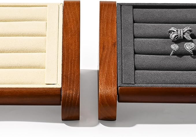 Solid Wood Ring Stand Earrings Stand Jewelry Display Stand Wood Jewelry Ring Showcase Display Organizer for Showcase Storage (Beige)