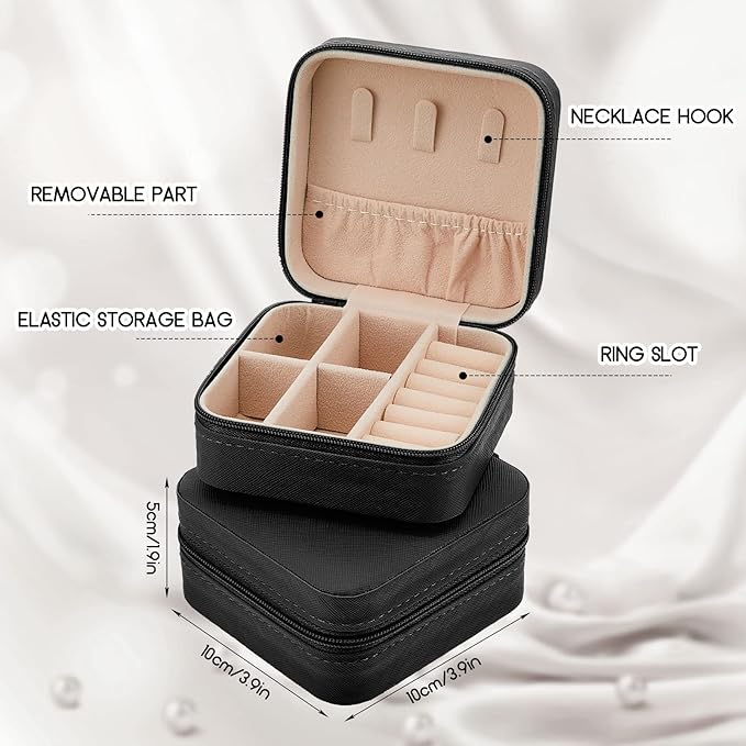 Taiyin 6 Pcs Travel Jewelry Case, Valentines Day Gifts for Her- Small Jewelry Organizer Box Bridesmaid Gifts for Women Girls (Black)