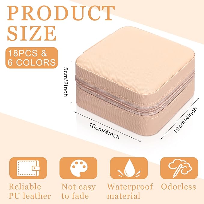 Kigeli 18 Pcs Travel Jewelry Case Bulk Bridesmaid Gift Boxes Small Jewelry Box Mini Storage Organizer for Women Return Gift(Vivid Color)