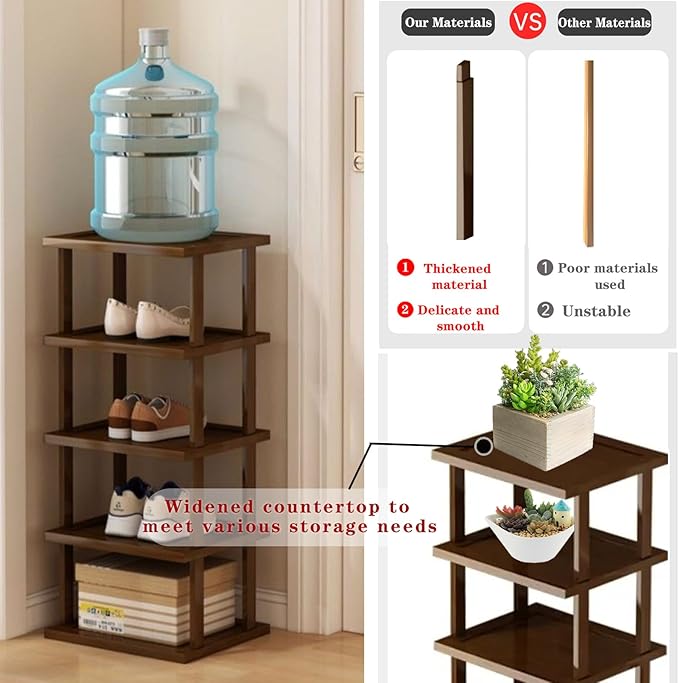 Vertical Shoe Rack-Tall Narrow Shoe Rack Organizer for Small Spaces,17Tier Bamboo Shoen Shelf for Entryway,Closet,Corner,Doorway,Skinny Shoe Shelf Space Saving Shoe storage,Free Stackable DIY