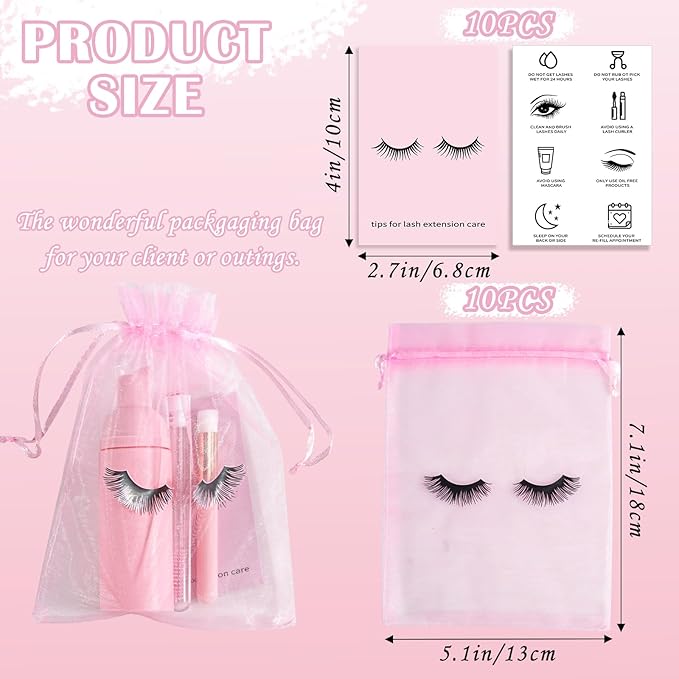 50PCS Lash Shampoo Bottles Brushes Set, Empty Lash Shampoo Bottle, Lash Cleaning Brush, Eyelash Extension Tube Brush, Instructions Cards, Aftercare Bags for Lash Business Clients (50pcs in pink)