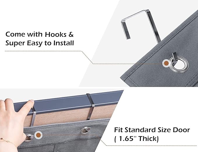 Over The Door Hanging Shoe Rack Organizer 18 Pockets Organizer with 6 Extra Large Clear Pockets for Shoe Holder Storage (18 Pockets-Purple)
