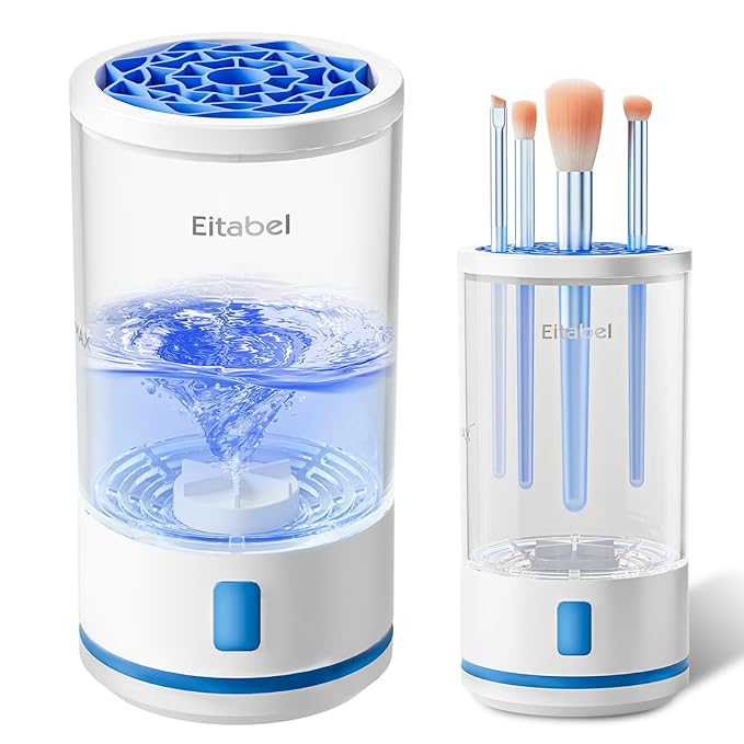 Makeup Brush Cleaner machine, 2 in 1 Makeup Brush Cleanser & Washer, 7000 RPM High-Speed Deep Cleaning, Portable Automatic Cosmetic Brush Cleaner for Foundation Brush Sponge, Clear
