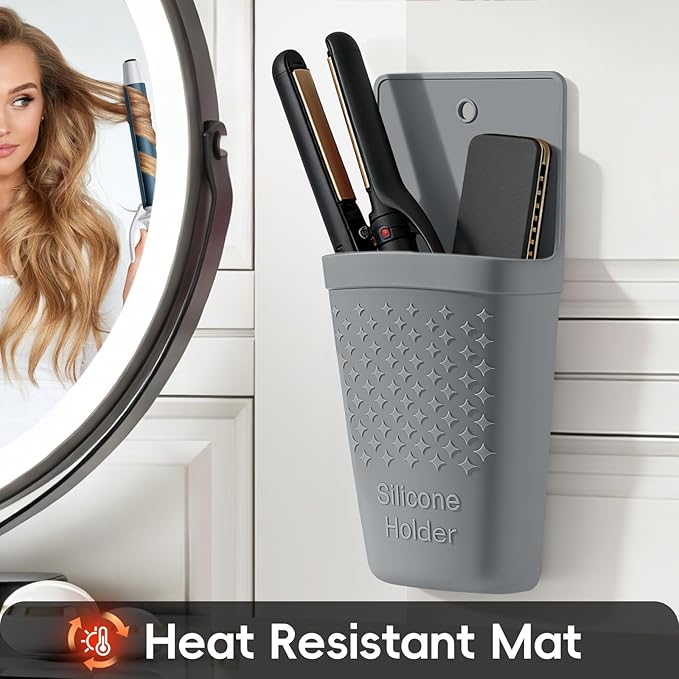 ZAKRA Curling Iron Holder,Heat Resistant Silicone Holder for Flat Iron,Hair Straightener,Hot Hair Tools,Vanity Accessories Organizer.(Grey)