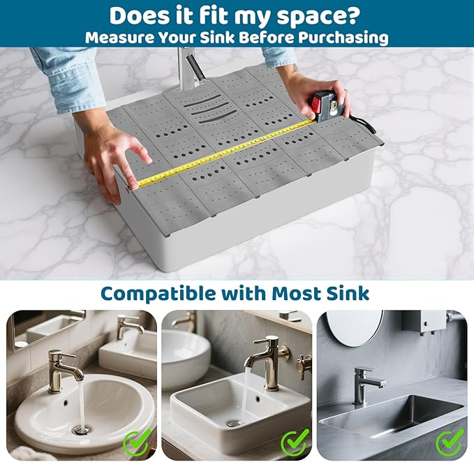 Bathroom Sink Cover for Counter Space, Foldable Silicone Sink Mat Makeup Organizer Mat Space Saver, Women’s Gifts for Valentines RV Camper Travel Must Haves Accessories, Grey