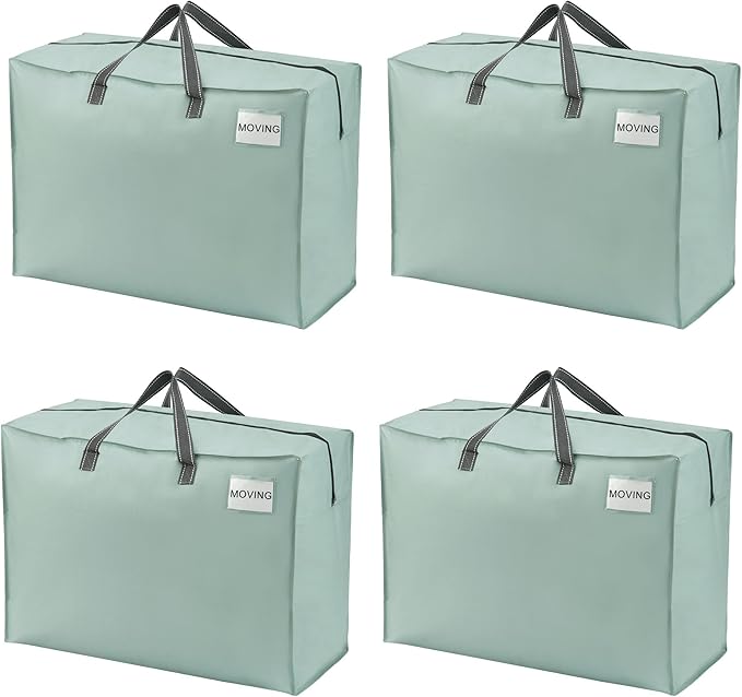VENO 4 Pack Moving Bags, Christmas Storage Containers, Storage Totes, Zipper On Top, Sturdy, Storage Bags for Camping, Clothes, Bedding, Comforters, Pillows (27 Gallon Light Green, 4 Pack)
