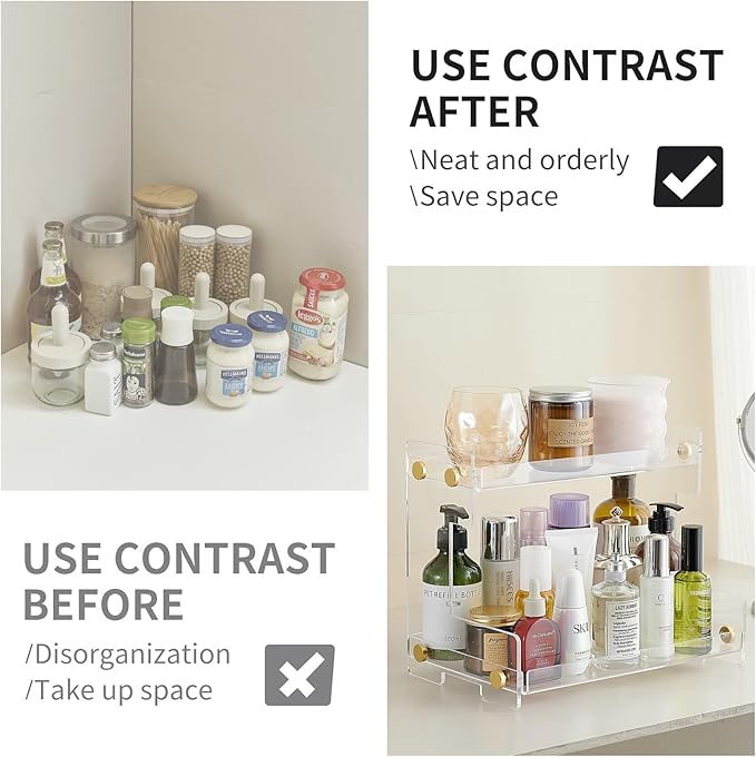 Bathroom Counter Organizer 2-Tier Bathroom Organizer Countertop Cosmetics Organizer Vanity Storage Shelf Rack for Bathroom Bedroom Kitchen